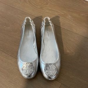 Worn once - classic silver Tory Burch flats